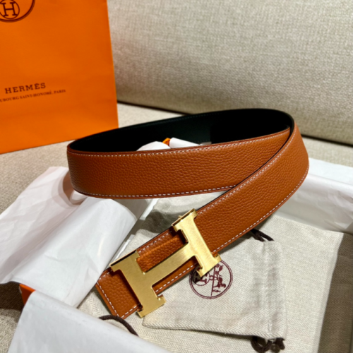 [正品버전] 에르메스 H버클 벨트 12 [금장] [라이트브라운] [32/38mm]
