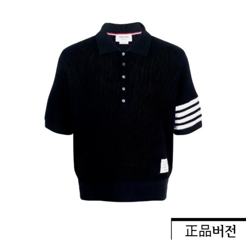 톰브라운 와플 립 커프 사선 폴로 네이비 MJP131A-05802-415