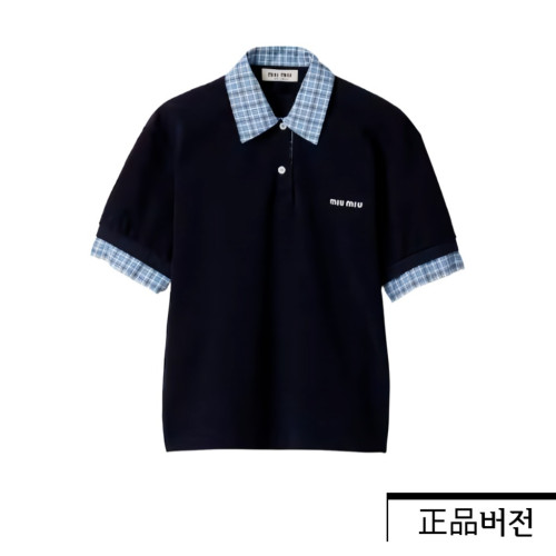 미우미우 피케 포플린 폴로 셔츠 네이비 MJN555_15WD_F0008_S_OOO
